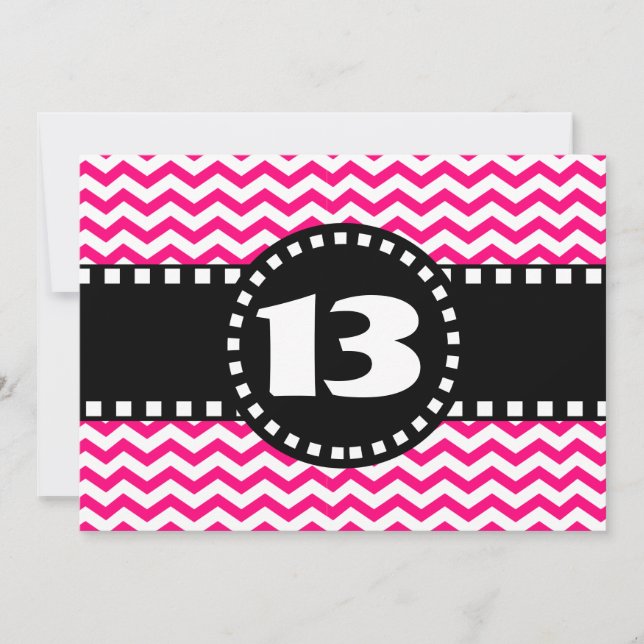 13th Birthday Party Hot Pink Chevrons V01R Invitation (Front)