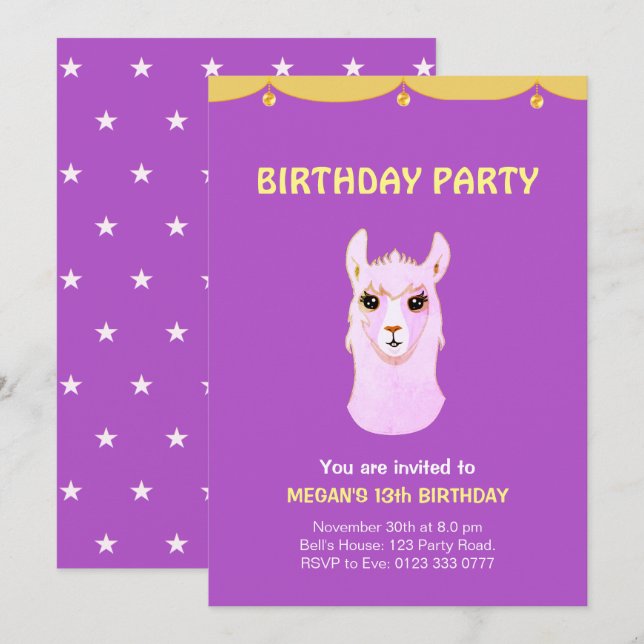 13th Birthday Party Invitation (Front/Back)