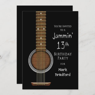 13th Birthday Party Invitation, Acoustic Guitar Invitation