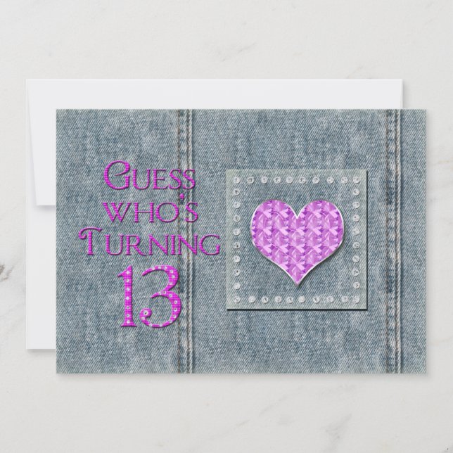 13th Birthday Party Invitation, Blue Jeans Pocket, Invitation (Front)