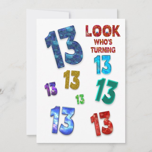 13th  Birthday Party Invitation, Colourful Numbers Invitation (Front)