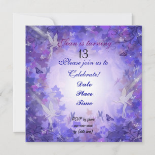 13th Birthday Party Invitation Fairy purple
