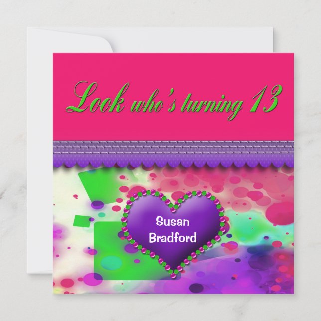 13th Birthday Party Invitation - Girl (Front)