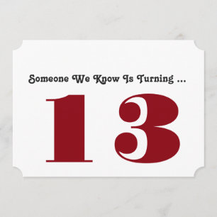13th Birthday party Invite, dark red and white. Invitation