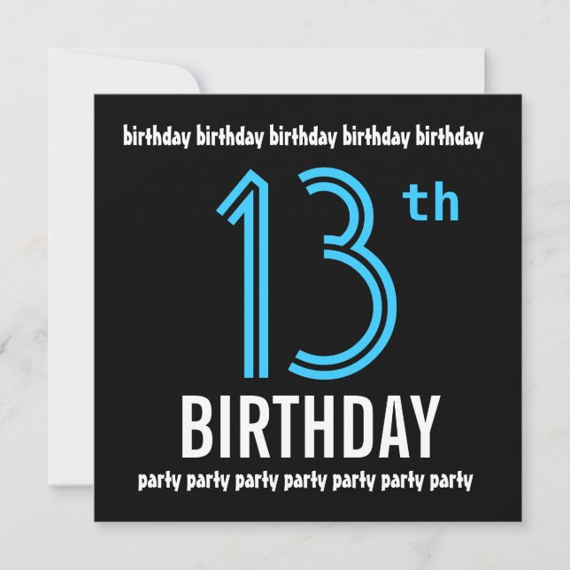 13th Birthday Party Modern Black and Colour Number Invitation (Front)