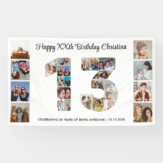 13th Birthday Party Number 13 Photo Collage Banner (Horizontal)