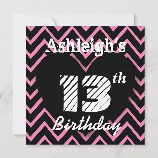 13th Birthday Party Pink Chevron Pattern A005 Invitation (Front)