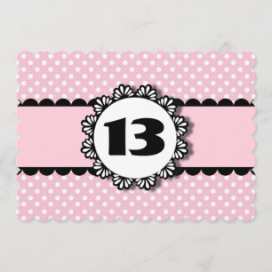 13th Birthday Party Pink Polka Dots Scallops V01N Invitation