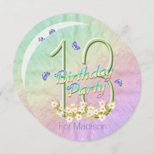 13th Birthday Party Rainbow Butterflies Invitation