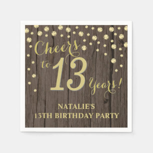 13th Birthday Party Rustic Wood and Gold Diamond N Napkin