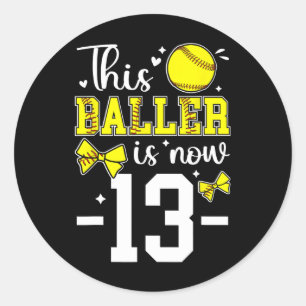 13th Birthday Party Softll Girl Thirteen Year Old  Classic Round Sticker