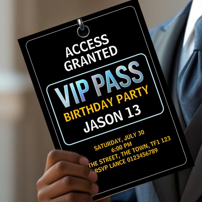 13th Birthday Party, VIP Pass, Level 13, Boys  Invitation (Creator Uploaded)