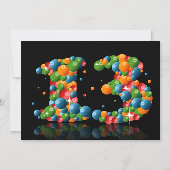 13th Birthday party, with bubbles and balls Invitation (Front)