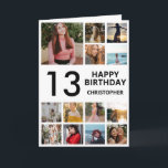 13th Birthday Photo Collage 13 Photos Black White Card<br><div class="desc">13th Happy Birthday Photo Collage 13 Photos Black and White Birthday Card for Any Age. 1st 13th 15th 16th 18th 20th 21st 30th 40th 50th 60th 70th 80th 90th 100th,  Any Ages. For further customisation,  please click the "Customise it" button and use our design tool to modify this template.</div>