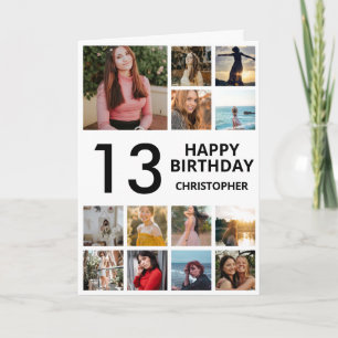 13th Birthday Photo Collage 13 Photos Black White Card