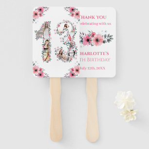 13th Birthday Photo Collage Pink Girl Flower White Hand Fan