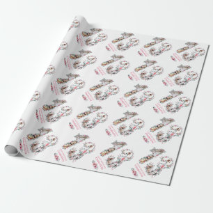 13th Birthday Photo Girl Collage Pink Flower White Wrapping Paper