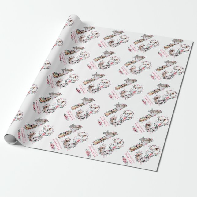 13th Birthday Photo Girl Collage Pink Flower White Wrapping Paper (Unrolled)