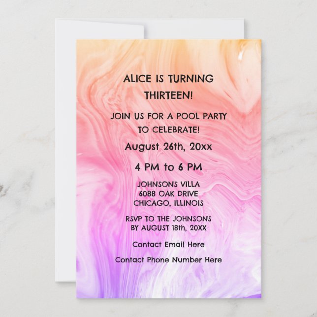 13th Birthday Pink Artsy Abstract Custom Age Girly Invitation (Front)