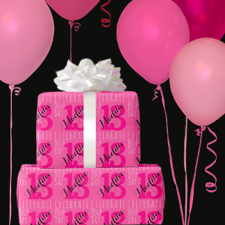 13th Birthday Pink Custom Name Typography  Wrapping Paper