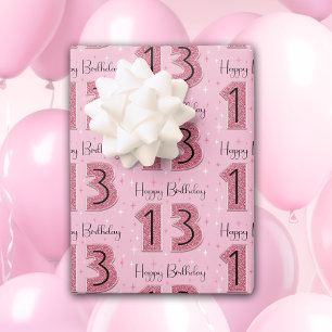 13th Birthday Pink Glitter For Girl Wrapping Paper Sheet