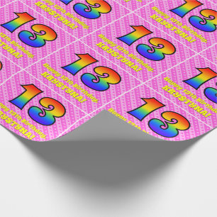 13th Birthday: Pink Stripes & Hearts, Rainbow # 13 Wrapping Paper