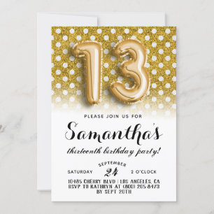 13th Birthday Polkadot Glitter Invitation