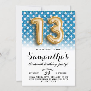 13th Birthday Polkadot Glitter Invitation