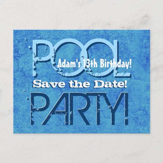 13th Birthday Pool Party Save the Date V013 Announcement Postcard (Front)