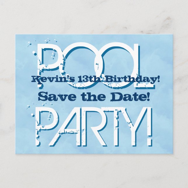 13th Birthday Pool Party Save the Date V06 Announcement Postcard (Front)