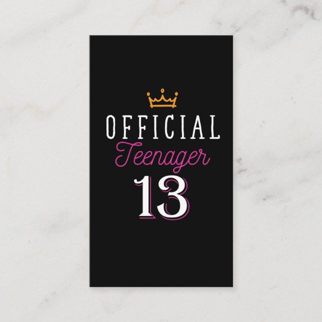 13th Birthday Princess Girl Official Teenager Business Card (Front)
