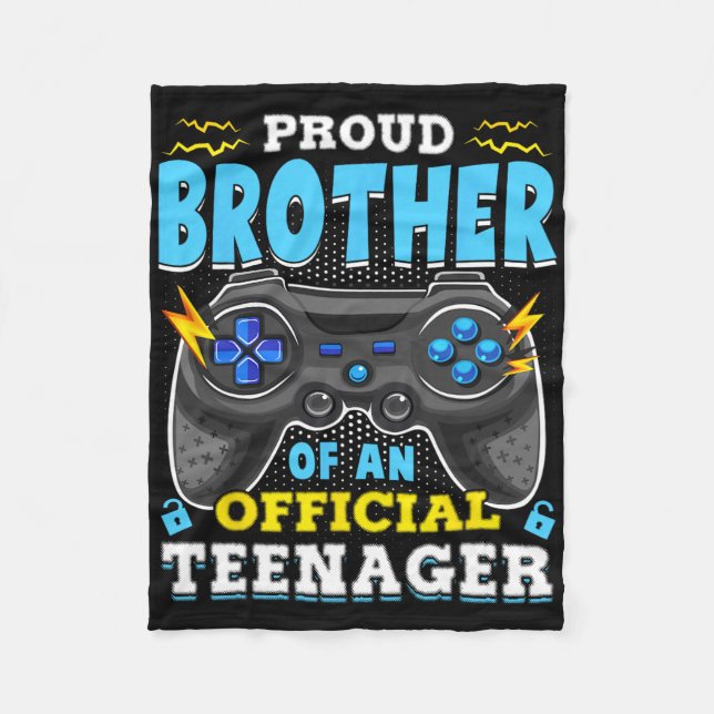 13th Birthday Proud Brother Official Teenager Vide Fleece Blanket (Front)