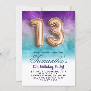 13th Birthday Purple Blue Gradient Invitation