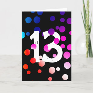 13th Birthday Rainbow Dots on Black  Card