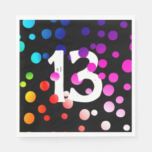 13th Birthday Rainbow Dots on Black Napkin