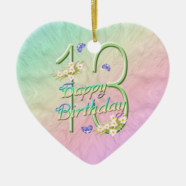13th Birthday Rainbow Keepsake Heart Ornament (Front)