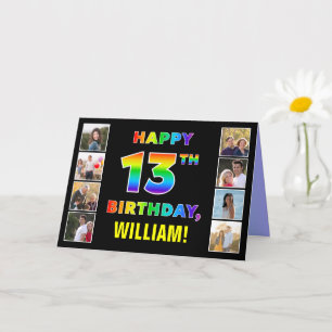 13th Birthday: Rainbow Text, Custom Photos & Name Card