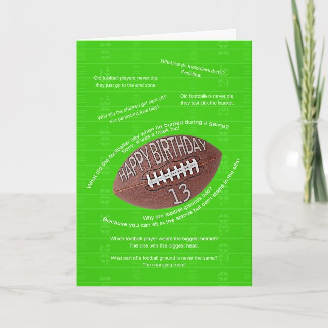 13th birthday, really bad football jokes card (Front)