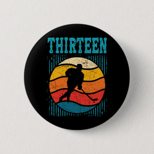 13th Birthday Retro Ice Hockey 13 Years Old Boy 6 Cm Round Badge