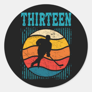 13th Birthday Retro Ice Hockey 13 Years Old Boy Classic Round Sticker