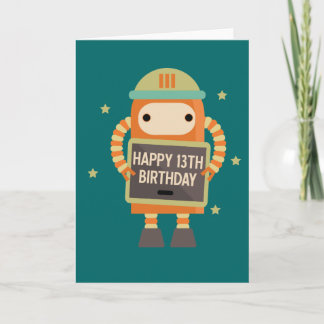 13th Birthday Robot vintage greeting card