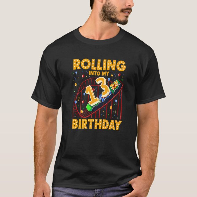 13th Birthday Rollercoaster Amusement Park Birthda T-Shirt (Front)