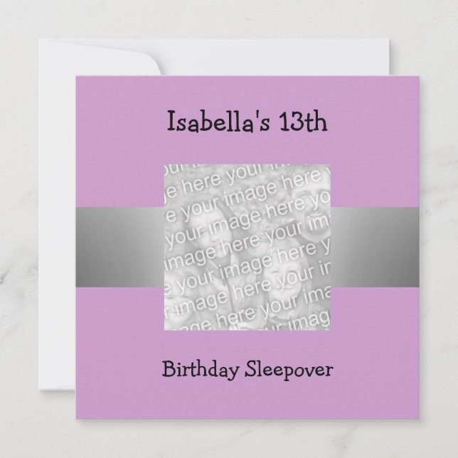 13th Birthday Sleepover Silver Purple Photo Invitation (Front)