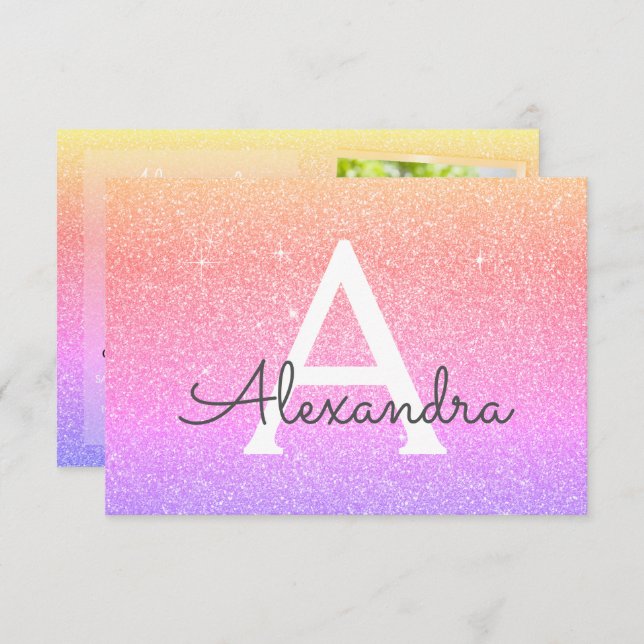 13th Birthday Sparkle Rainbow Photo Invitation (Front/Back)