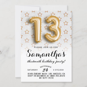 13th Birthday Star Glitter Invitation