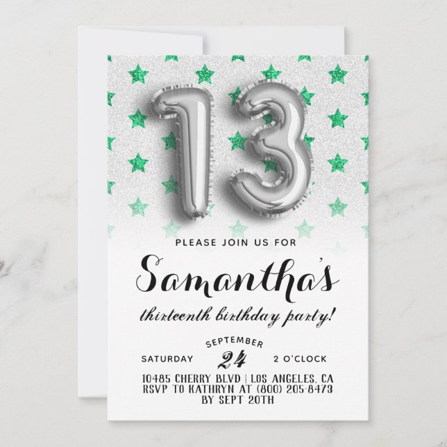 13th Birthday Star Glitter Invitation (Front)