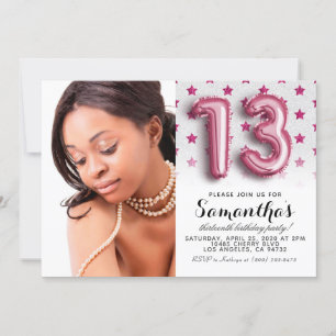 13th Birthday Star Glitter Portrait Invitation