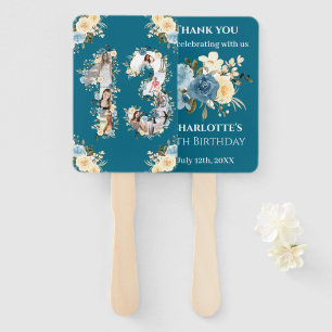 13th Birthday Teal Photo Collage Flower Yellow Hand Fan
