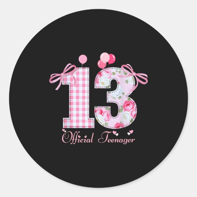13th Birthday Teenager Coquette Bow 13 Year Old  Classic Round Sticker (Front)