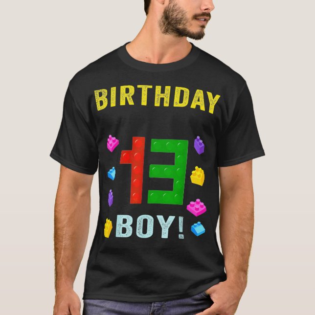 13th Birthday Thirteen 13 Years Old Block Building T-Shirt (Front)